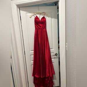 Red satin prom dress